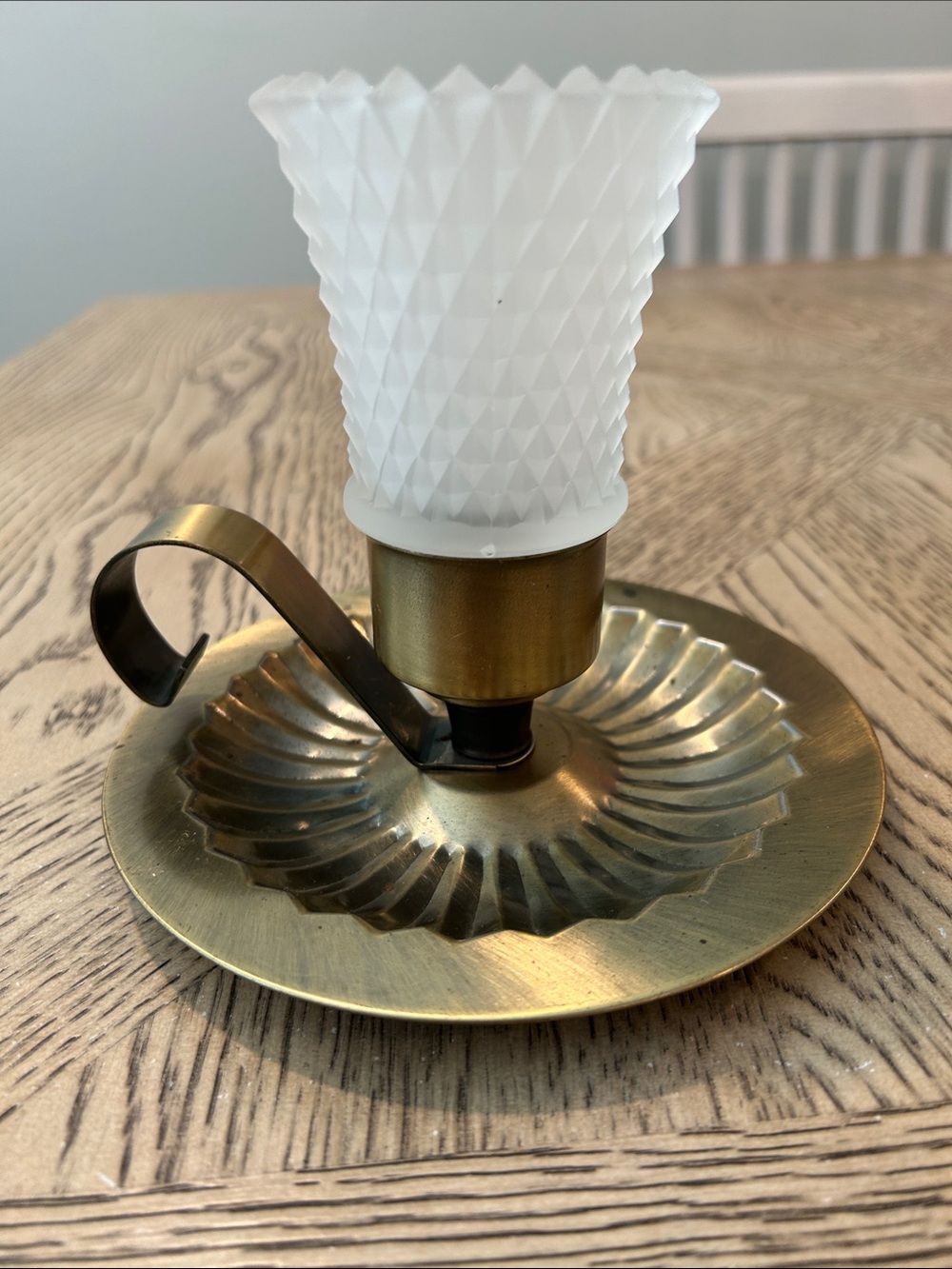 Vintage Homco Brass-Tone Candle Holder with White Frosted hobnail Glass